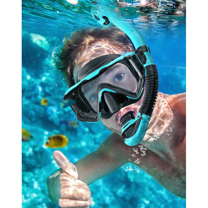 Набір для снорклінгу для дорослих: маска, трубка, регулятор. Зелений+Чорний