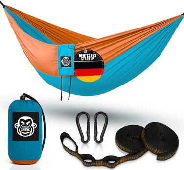 Гамак туристичний Monkey Swing ультралегкий, 275x140 см, до 300 кг, для кемпінгу, трекінгу та подорожей (зелений/хакі, бірюзовий/помаранчевий)