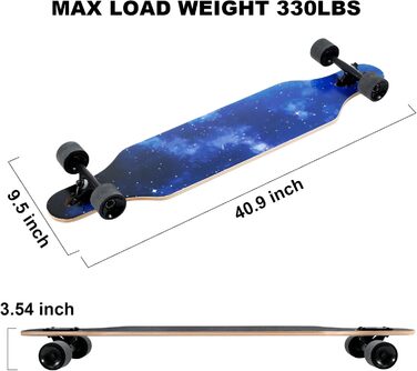 Лонгборд Skateboard 41 дюйм Drop Through, 9-шаровий клен, для дорослих, підлітків та дітей - преміум круїзер з високошвидкісними підшипниками та T-інструментом (Night Sky)