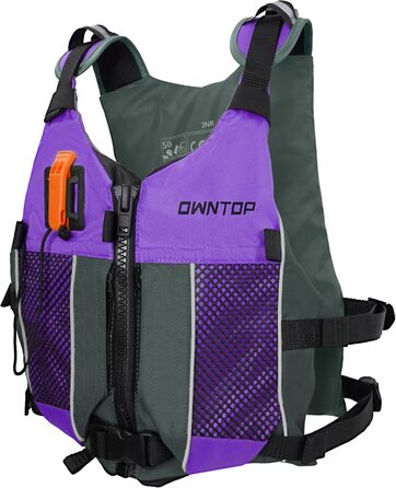 Рятувальний жилет Owntop для дорослих та підлітків з пискликом та рюкзаком для води, сітчастими кишенями. Регульований, легкий, унісекс для SUP, каякінгу, риболовлі та інших водних видів спорту (XXS (66-88 lbs), фіолетовий)