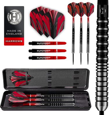 Дротики Harrows Predator 90% вольфрамові, стальні, чорні та сріблясті, набір для дартсу 21-26 г, Supergrip Fusion Shafts, Predator Flights 100 мікрон