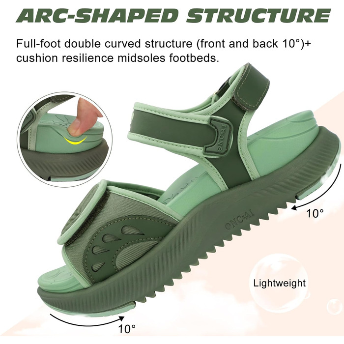 Сндалі жіночі ONCAI Wander з ортопедичною устілкою та підтримкою склепіння стопи, зелені, розмір 40.5 EU