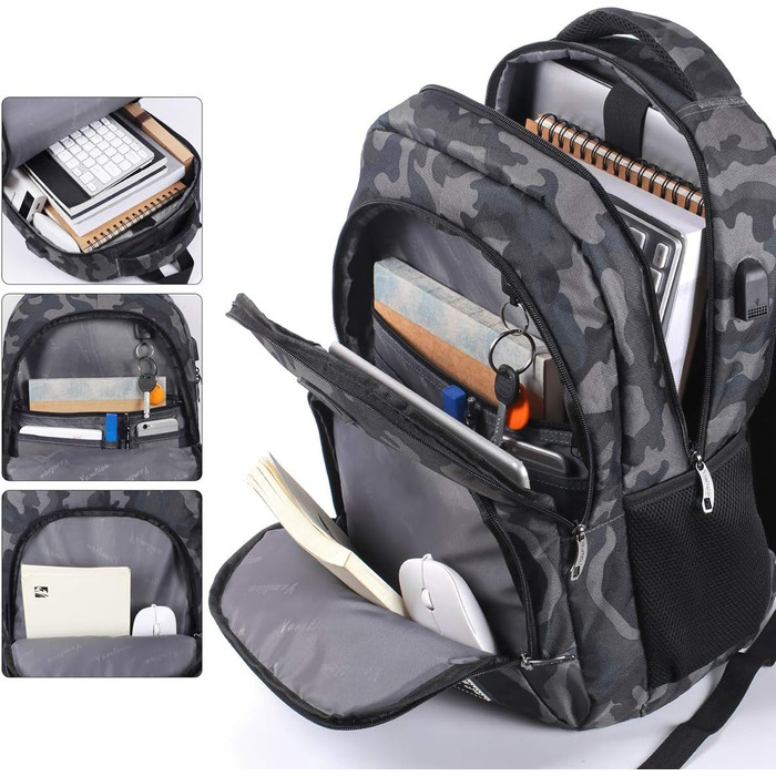 Рюкзак для ноутбука YAMTION 35L, водонепроникний, з USB-портом, для чоловіків і жінок, шкільний
