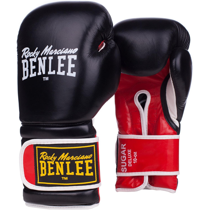 Боксерські рукавички BENLEE Sugar Deluxe 12 унцій, шкіряні, чорні/червоні
