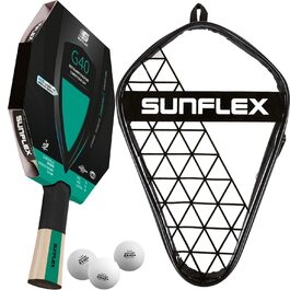 Ракетка для настільного тенісу Sunflex Color COMP G40 Pro: професійна, сертифікована ITTF, з анатомічною ручкою, зелений накладний матеріал, для досвідчених гравців + чохол та 3 м'ячі