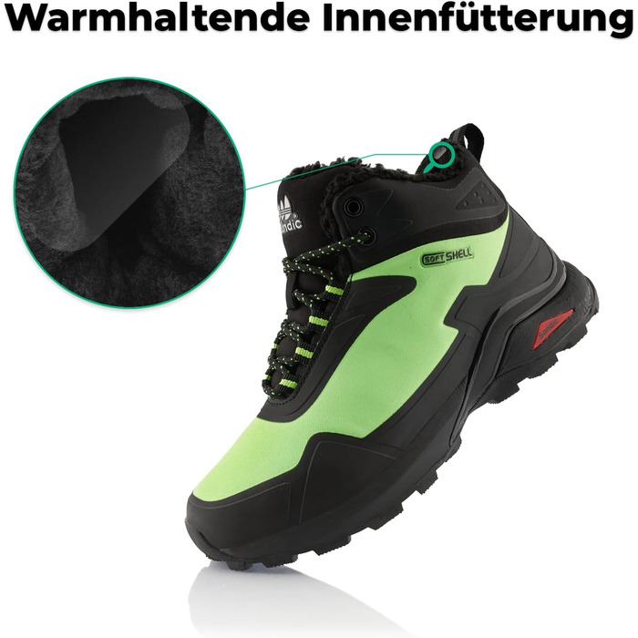 Черевики для піших прогулянок для жінок та чоловіків, теплі, з підкладкою, трекінгові черевики 44 EU, чорно-зелені
