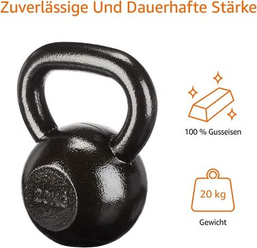 Гиря з чавуну Amazon Basics 20 кг – спортивний інвентар для фітнесу, тренувань і кросфіту