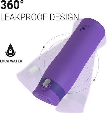 Пляшка для води AORIN з нержавіючої сталі 500 мл, термос, герметична, BPA-free, для спорту, школи, на вулицю, фіолетова