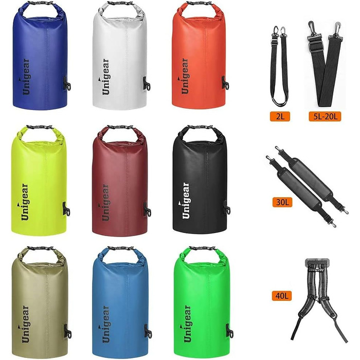 Водонепроникний мішок Unigear Dry Bag 30L (2L/5L/10L/20L доступні) - рюкзак, сумка для риболовлі, каякінгу, кемпінгу, сірого кольору