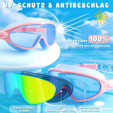 Дитячі окуляри для плавання COOLOO (2 шт.) - Антифог, UV-захист, водонепроникні, для хлопчиків та дівчаток 3-15 років, блакитно-рожеві + фіолетово-рожеві