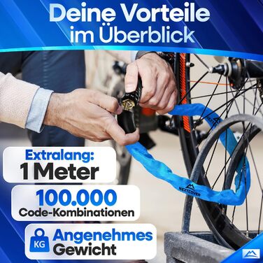 NEXTCOVER® Замки для велосипедів LockPro з кодовим замком - Оригінал - [SAFESECURE] Висока безпека | 5-значний код, сталевий замок для велосипеда, замок для електровелосипеда, ланцюговий замок, синій