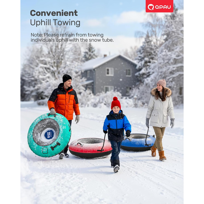 Шнек для катання снігом QPAU з канвасом для дітей та дорослих, 48'' Heavy Duty, посилена підошва, зимова розвага на свіжому повітрі, чорний & червоний