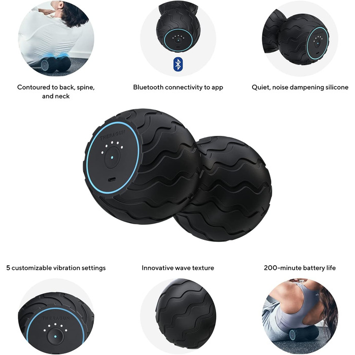 Ергономічний масажний ролер Therabody Wave Duo з Bluetooth, для спини, шиї та хребта, 5 режимів вібрації