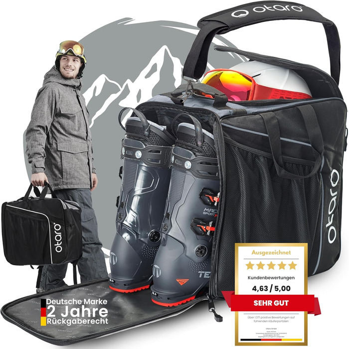 Чохол для лижних черевиків Otaro з відділенням для шолома | Сумка для лиж, шолома та аксесуарів | 60 000+ задоволених клієнтів | Водонепроникна сумка для лижних черевиків, міцна блискавка - комплект сумок для лиж, класична (44L) сірого кольору