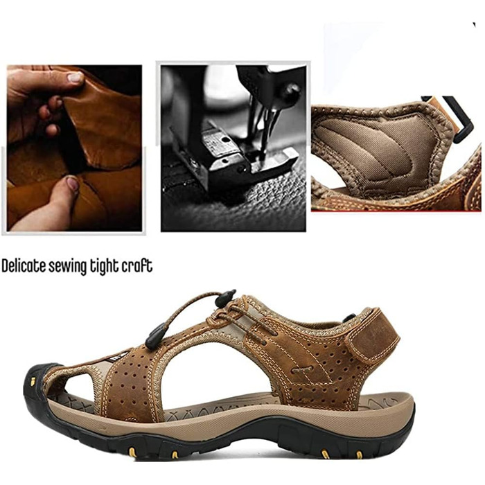 Чоловічі сандалі Asifn для хайкінгу та водних видів спорту, шкіра, закритий носок, коричневі (39/40 EU)