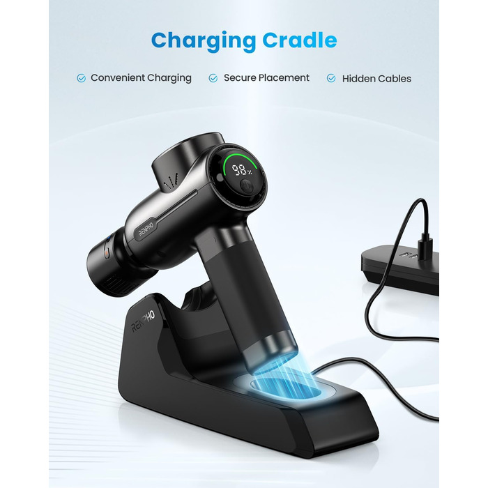 Масажер RENPHO з підігрівом та охолодженням, Bluetooth та станцією зарядки. Перкусійний масаж глибоких тканин для м'язів. Active+ Thermacool Deluxe