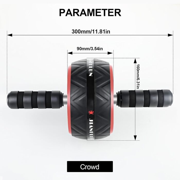 Ролер для пресу AB Roller - тренажер для пресу з килимком для колін - неслизьке обладнання для тренування пресу вдома - підходить для початківців та професіоналів (чорний та червоний)
