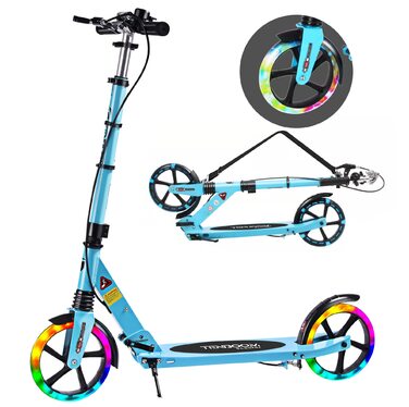 Дитячий трюковий самокат TENBOOM з LED-підсвіткою, регульована висота, складний, до 100 кг, блакитний