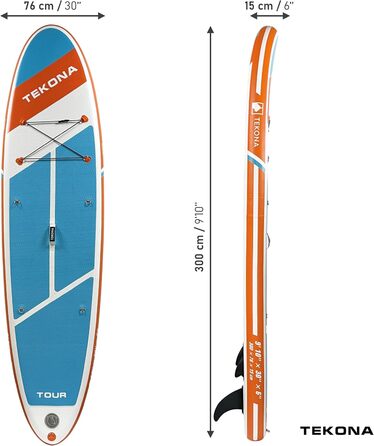 Надувна SUP-дошка TEKONA 300 см комплект: рюкзак, помпа, весло, 3 плавці, кріплення для каяка, різні моделі та кольори