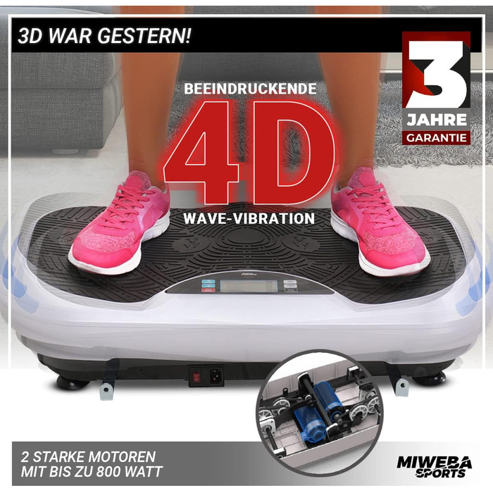 Платформа для фітнесу Miweba Sports 4D Wave MV300, 800 Вт, Bluetooth, браслет-пульт, тренувальні стрічки, для схуднення, спалювання жиру, домашній тренажер, 3 роки гарантії, чорна