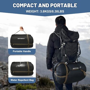 Спальний мішок для двох дорослих, ковдровий, водонепроникний, фліс, 220x150 см, чорний, з сумкою для зберігання