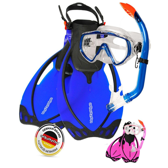 Набір для снорклінгу Aquazon Miami: маска, трубка, ласти для дітей (темно-синій, 27/31)