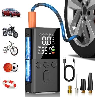 Електричний компресор WYRIAZA 10000mAh, 150PSI, портативний насос для авто, велосипедів, мотоциклів, цифровий LED дисплей