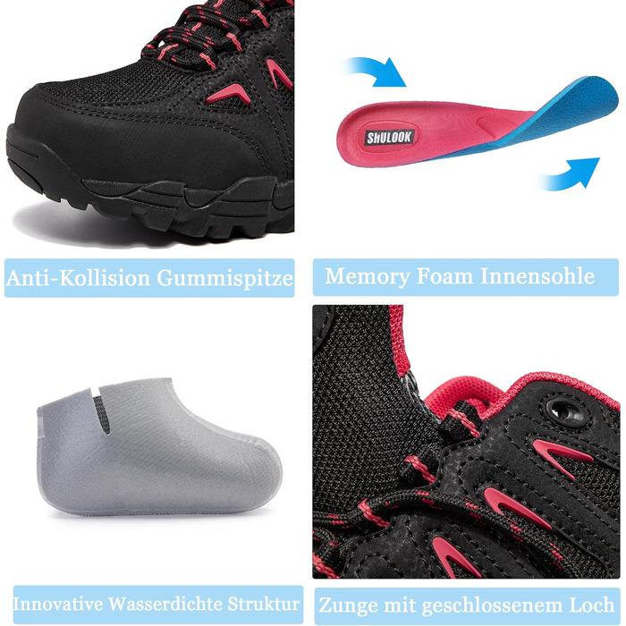 Туфлі для хайкінгу SHULOOK для жінок, водонепроникні, легкі, трекінгові, туристичні, для походів, кемпінгу, риболовлі, чорні, червоні, 38 EU