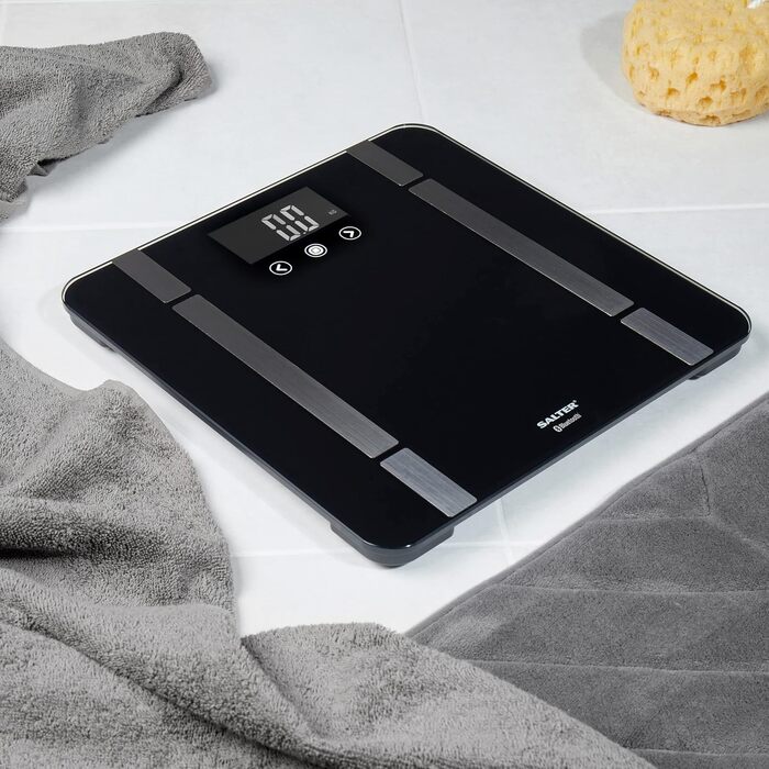 Bluetooth вага для ванної Salter SA00432FEU6, 200 кг, 8 користувачів, чорна, підключення до Salter Health App, контроль ваги та фітнесу