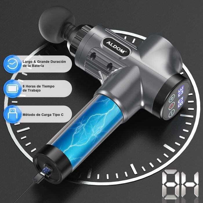 Масажер для м'язів: електричний масажний пістолет з 8 насадок та 30 швидкостями до 4800 об/хв (сріблясто-сірий)