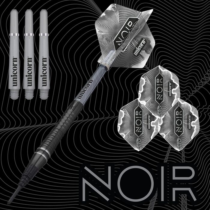 Дартс-набір Unicorn з м’яким наконечником Gary 'The Flying Scotsman' Anderson Noir Phase 3, 5 & 6, 60%, 70% та 80% вольфрам, чорне титанове покриття, подарункова упаковка, 18 г або 20 г