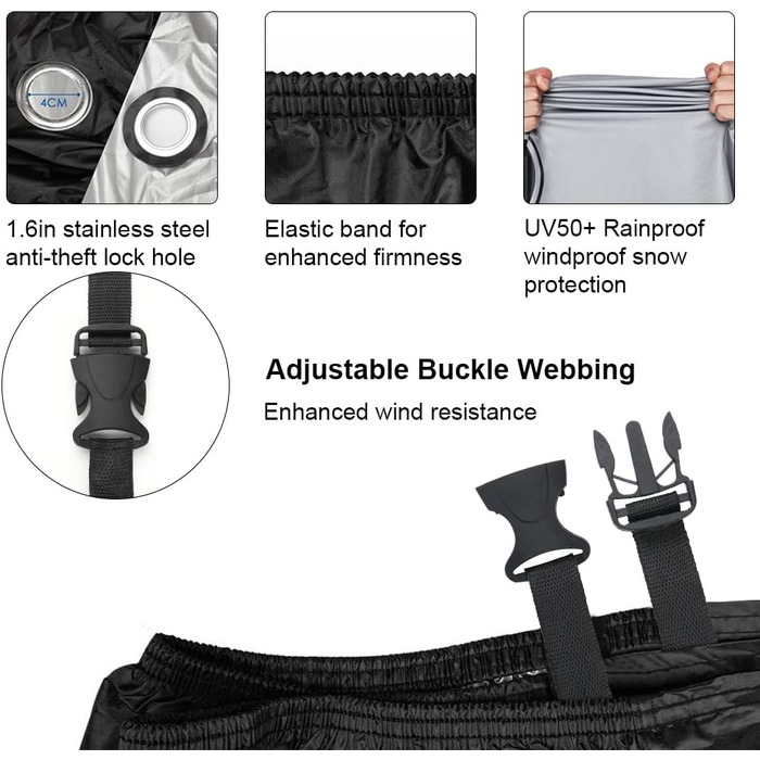 Захисний чохол для мотоцикла URAQT, XL, 230x95x125 см, водонепроникний, анти-UV, стійкий до розривів, з отвором для страховки від крадіжки