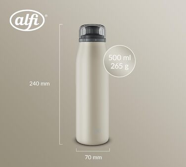 Термос-пляшка alfi ISO 500 мл бежевий, нержавіюча сталь, герметична, для газованих напоїв, BPA-free, зберігає тепло 12 годин, холод 24 години