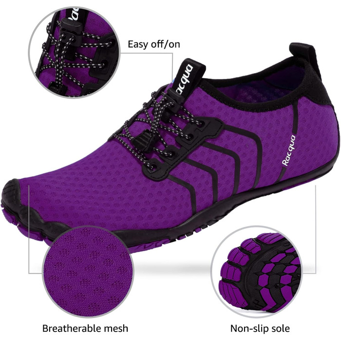 Водні черевики Raqua для жінок, фіолетові, 38 розмір: для плавання, серфінгу, піших прогулянок та спорту