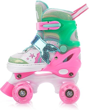 Дитячі ролики Kinder з LED-підсвіткою та регульованим розміром – ретро ролики для підлітків – багатокольорові диско ролики Quad Skates - Roll ab! (S 30-33, Mermaid)