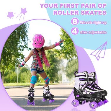 Роликові ковзани дитячі регульовані Duzskj для хлопчиків та дівчаток, фіолетові, 4 розміри