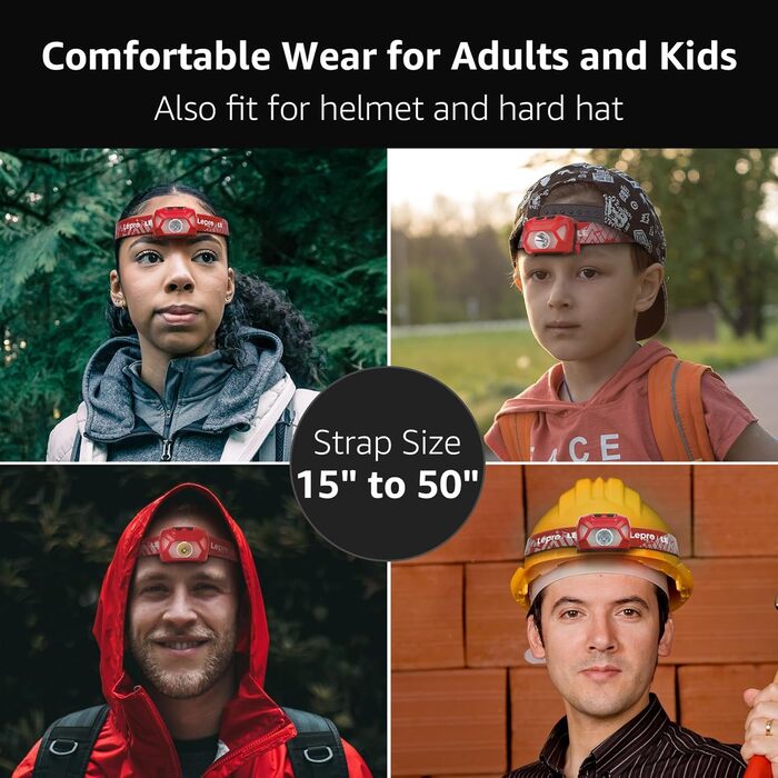 Ліхтар налобний LED Lepro, набір 2 шт., 6 режимів, водонепроникний, для велосипеда, бігу, кемпінгу, дітей та дорослих