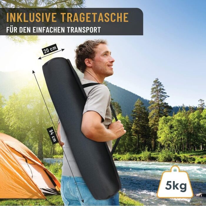 Ліжко кемпінгове Kronenburg XXL 210x72x45 см, сталеве, до 200 кг, чорне