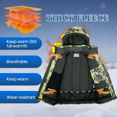 SNOWER Дитячий зимовий комбінезон для хлопчика з капюшоном, теплий гірськолижний костюм, кольорове зелений, 6-7 років