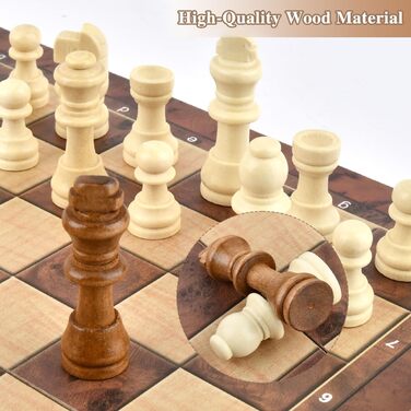 Шаховий набір дерев'яний 3 в 1, 29x29 см: шахи, шашки, шашки-кірпічі. Складаний, портативний, для подорожей, сім'ї, вечірок. Преміум якість.