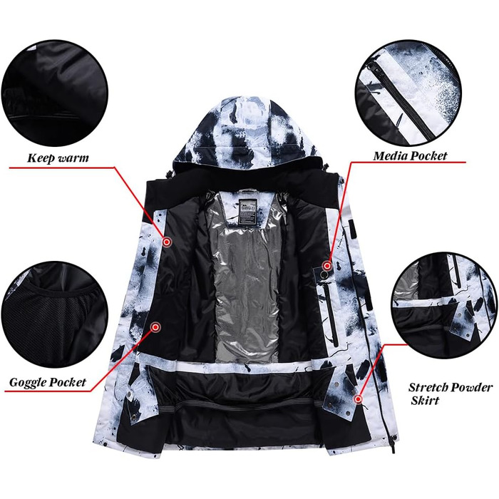 RIUIYEE Комплект чоловічого гірськолижного костюма з підігрівом, куртка та штани, зимовий, для сноуборду та гірськолижного спорту, чорний, XXL