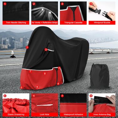 Водонепроникний чохол для мотоцикла Piaggio MP3 400/500 (з кофром), чорний та червоний, 420D Oxford