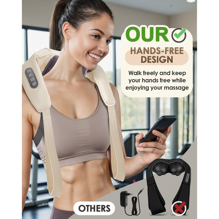 Масажер для шиї Zumghigh з зарядкою Type-C та портативним дизайном, 6D масажер для шиї та плечей для зняття болю, з підігрівом для дому, авто, офісу