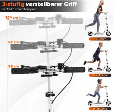 COSTWAY Розкладний електросамокат для дітей та дорослих, білий. Самокат з дзвінком, підніжкою, вантажопідйомністю 100 кг та ременем для перенесення