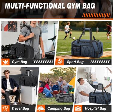 Спортивна сумка RAINSMORE 40L, водонепроникна, з відділенням для взуття, для чоловіків та жінок, чорна