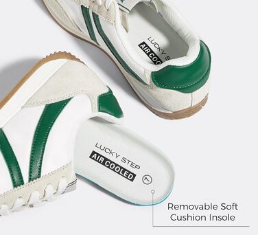Жіночі ретро-кросівки LUCKY STEP - біло-зелені, 41 EU. Зручні повсякденні кросівки з протиковзкою підошвою та дихаючою підкладкою для міста