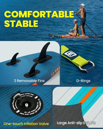 Надувне SUP-борд (Stand-Up Paddle Board) широкого профілю, знімною пінною та насосом, для подорожей (темно-синій)