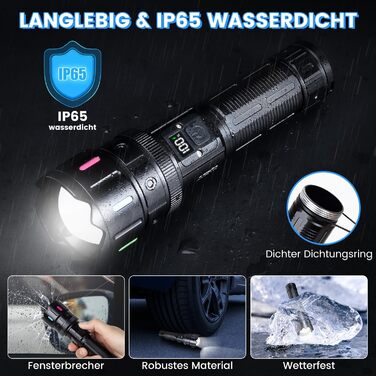 LED ліхтар Lekia 500000 Люмен, перезаряджуваний USB-C, 5 режимів, Zoom, водонепроникний, 5000mAh, для кемпінгу та надзвичайних ситуацій