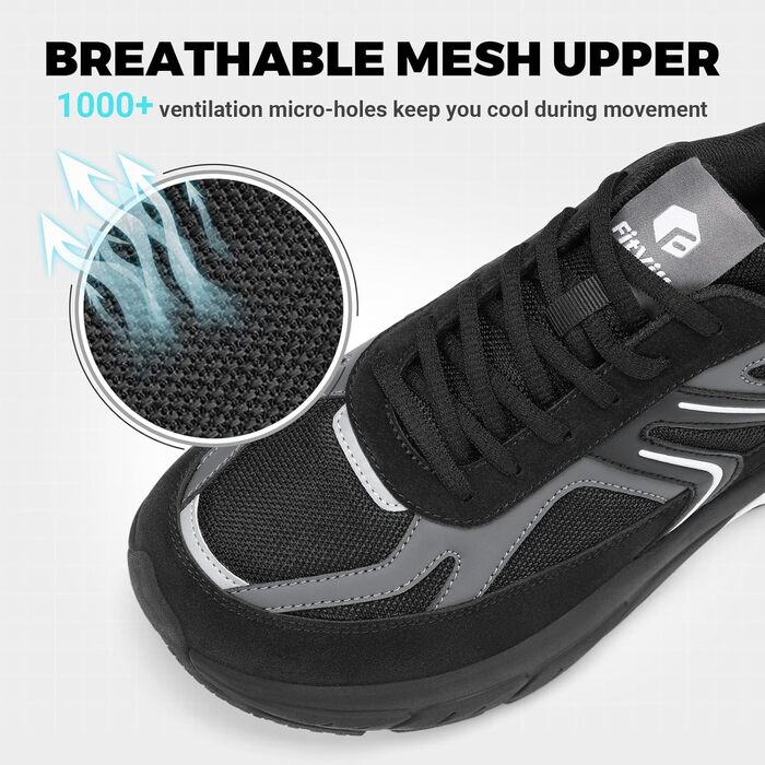 Кросівки FitVille для чоловіків з широкою ногою, чорні та сірі: бігові, спортивні, з амортизацією, дихаючі, для бігу та повсякденного носіння