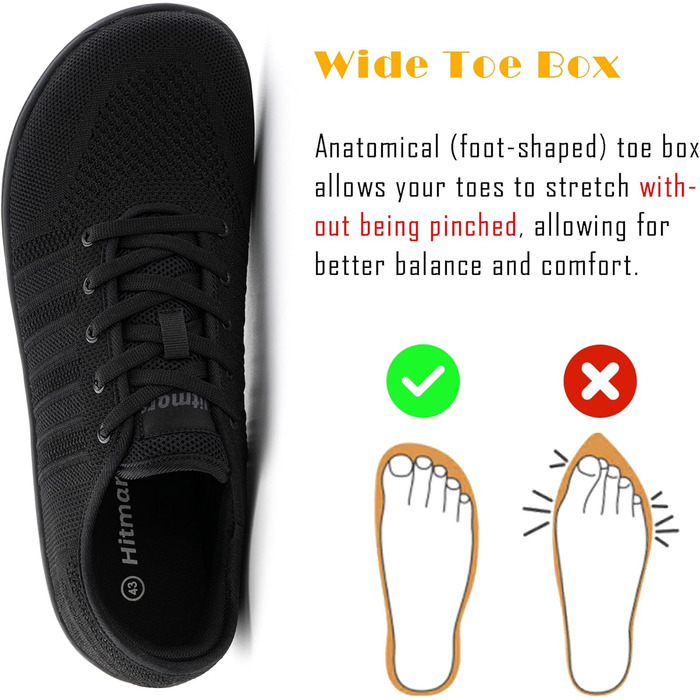 Босі кросівки Hitmars для чоловіків та жінок, кросівки з розділенням пальців, фітнес-кросівки, трейлранні кросівки, чорні, розмір 40